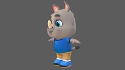Rhino Animated Rigged humanoid, toon, cute, little, chibi, baby, toy, biped, rhino, animals, unreal, wild, mammal, rhinoceros, zoo, run, jungle, character, unity, cartoon, game, 3d, lowpoly, model, animation, animated, rigged