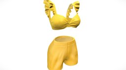 Female Yellow Summer Shorts And Bralette Top fashion, shorts, girls, top, clothes, summer, beach, yellow, womens, bikini, outfit, wear, pbr, low, poly, female, bralet, bralette
