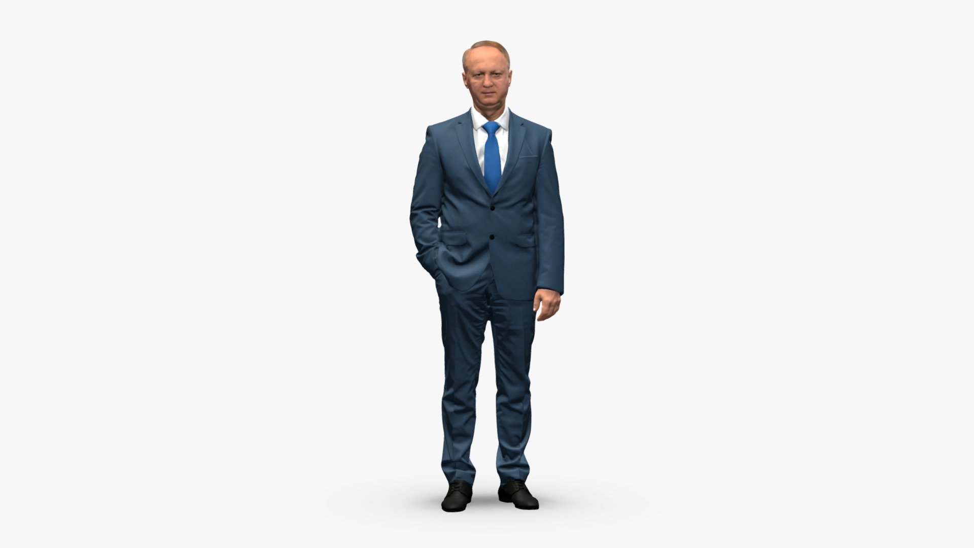 This 3D model depicts a man in a gray business suit with a white shirt, blue tie, and black shoes. The man has his right hand in the pocket of his suit and looks straight at the viewer, exuding confidence and determination in his serious gaze.

Main features:

high-end realistic 3d scanned model;
realistic proportions;
highest quality;
low price;

The scan is in height in real-world units.

FEATURES

3d scanned model
Extremely clean
professional quality UV map
high level of detail
high resolution textures
real-world scale - 001514_Man in Gray Suit - Buy Royalty Free 3D model by 3DFarm 3d model