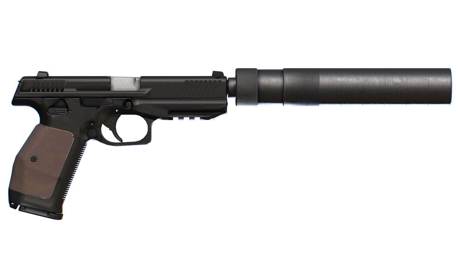 Lebedev's Semi automatic Black Pistol PL15 LowPoly model -2048x2048 textures, 3dsMaya file included 3d model