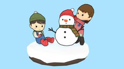 Its winter! cute, snowman, winter, boy, snow, snowy, outlined, character, handpainted, girl, stylized
