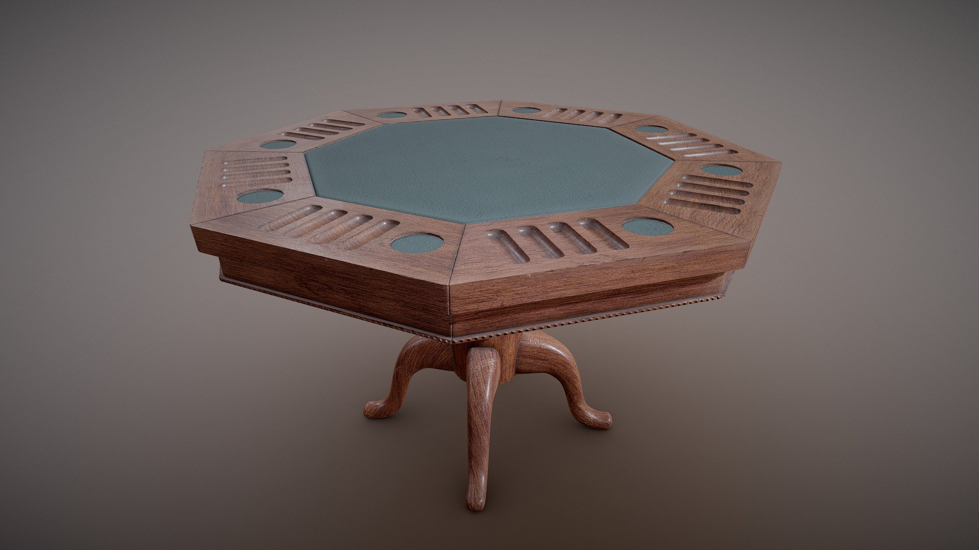 Antique Poker Table
Model has one material (base color, roughness, metallic and normal maps) 3d model