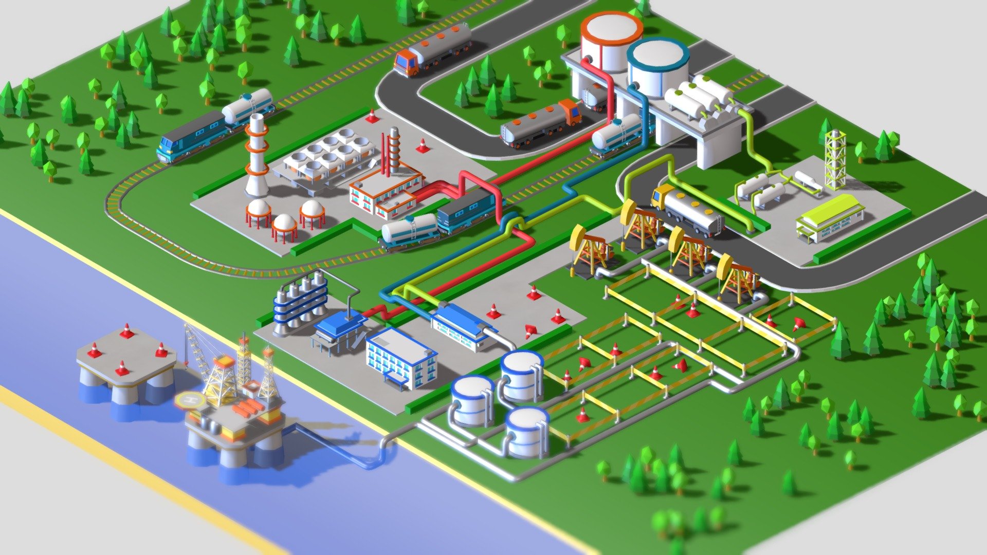Oil Refinery - Oil Inc - Download Free 3D model by Sololopenko 3d model
