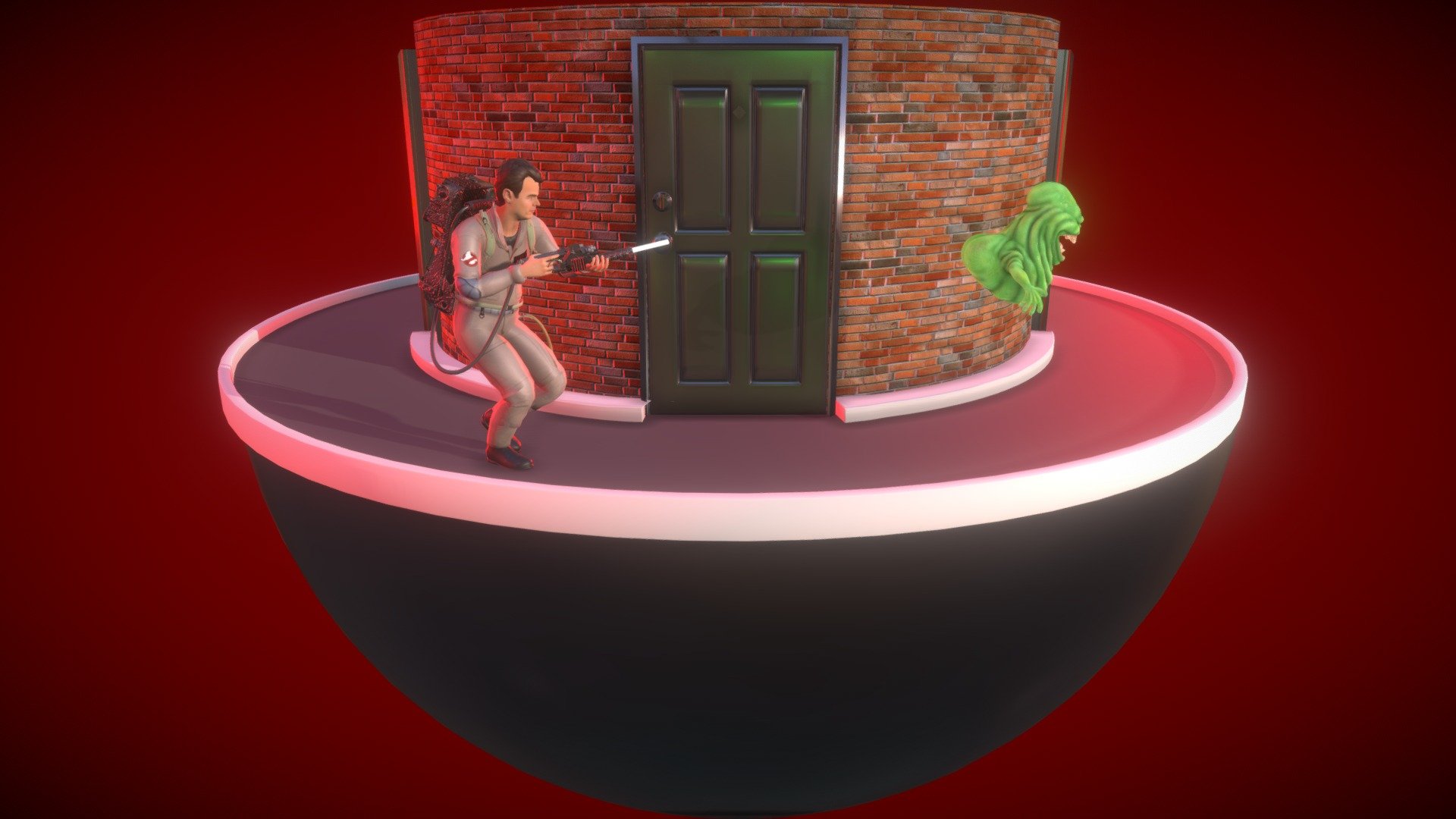 Dr. Ray Stantz chasing Slimer. Ghostbusters! Animated/designed in Cinema 4D 3d model