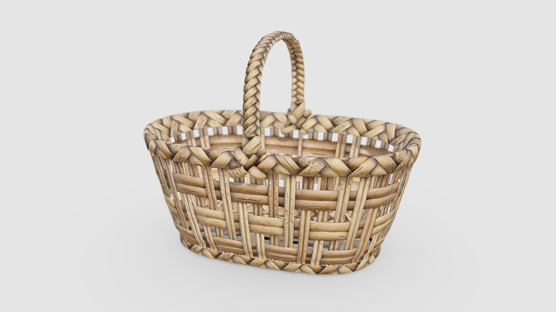 Check out my website for more products and better deals!   👉 SM5 by Heledahn 👈


This is a digital 3d model of a a wicker basket. The basket is braided by hand, using natural wicker and rope. The surface is weathered with dust and dirt, giving the appearance of being heavily used.

Textures come in 4K for perfect closeups.

This product will achieve realistic results in your rendering projects, being greatly suited for close-ups due to their high quality topology and PBR shading 3d model