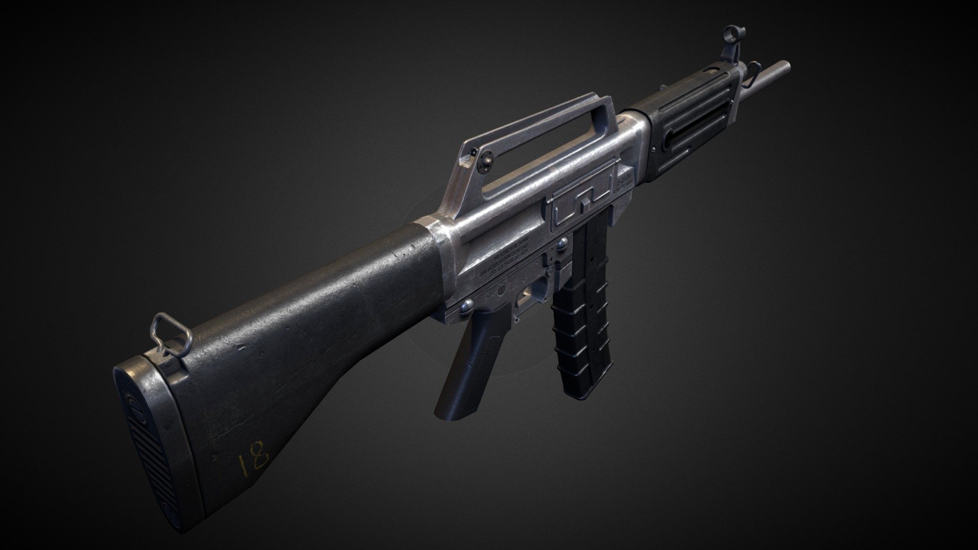 A USAS-12 shotgun. A couple of smoothing errors popped up at the front when importing onto Sketchfab, but the actual model's fine.

on 3 512x512 textures, I think (plus a 256x512 for the mag? it's been a while) 3d model