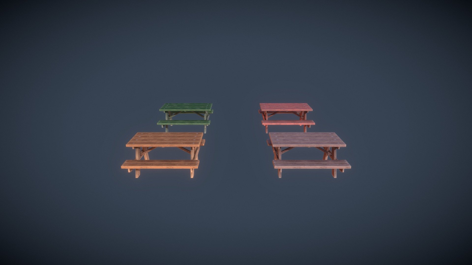 Stylized low poly wood picnic table PRB game ready. 4 colors.




File format: .fbx 

1 table : 200 vertices / 162 faces

Textures : 2048x2048 with Basecolor / Height / Metallic / Roughness / Normal (opengl and directx) / Ambiant occlusion

PRB (metallic roughness), Unity URP (metallic standard), Unreal 4 (packed) textures

If You want different texture export settings - write to me, I will be happy to help! Hope you'll like it! - Low poly stylized Picnic Table - Buy Royalty Free 3D model by zivjeli 3d model
