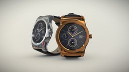 LG Watch Urbane W150 smartwatch device, heart, clock, smart, aluminum, band, pulse, wrist, strap, tracker, smartwatch, belt, hours, wristwatch, rate, wristlet, accelerometer, low-poly, 3d, low, poly, model, digital, watch, sport, hand