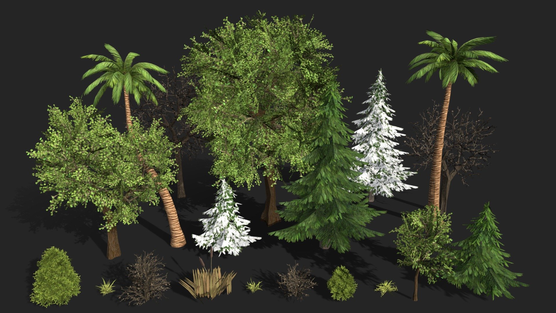 Looking for a comprehensive collection of 3D models to enhance your gaming or real-time projects? Look no further than this incredible bundle of Trees, Fir Trees, Palm Trees, Bushes, Swamp, and Grasses!
With a range of vegetation options to choose from, this bundle is designed to help you create immersive and realistic environments that will captivate your audience. Whether you're working on a new game or a 3D visualization project, these models are perfect for adding depth and realism to your scenes.
So why wait? Get your hands on this amazing bundle today and start bringing your creative vision to life! - Plant Vegetation Pack (LowPoly) - Buy Royalty Free 3D model by Flystyler 3d model