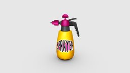 Cartoon sprayer Low-poly 3D model household, tools, can, clean, bubble, spray, cleaning, health, watering, hygiene, lowpolymodel, disinfection, sprinkling, soak, sterilization, handpainted, cartoon, stylized, bottle, bathe