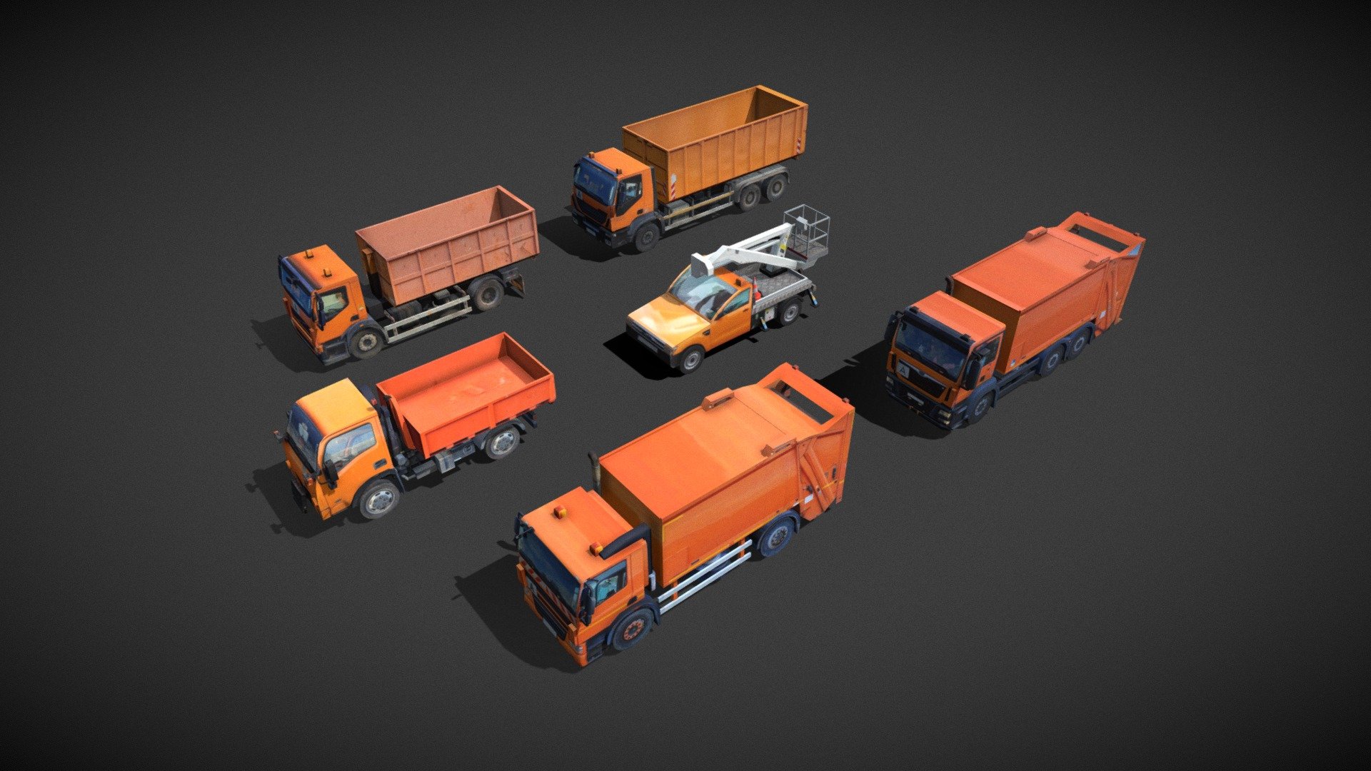 Collection of 6 low poly maintenance vehicles 3d model