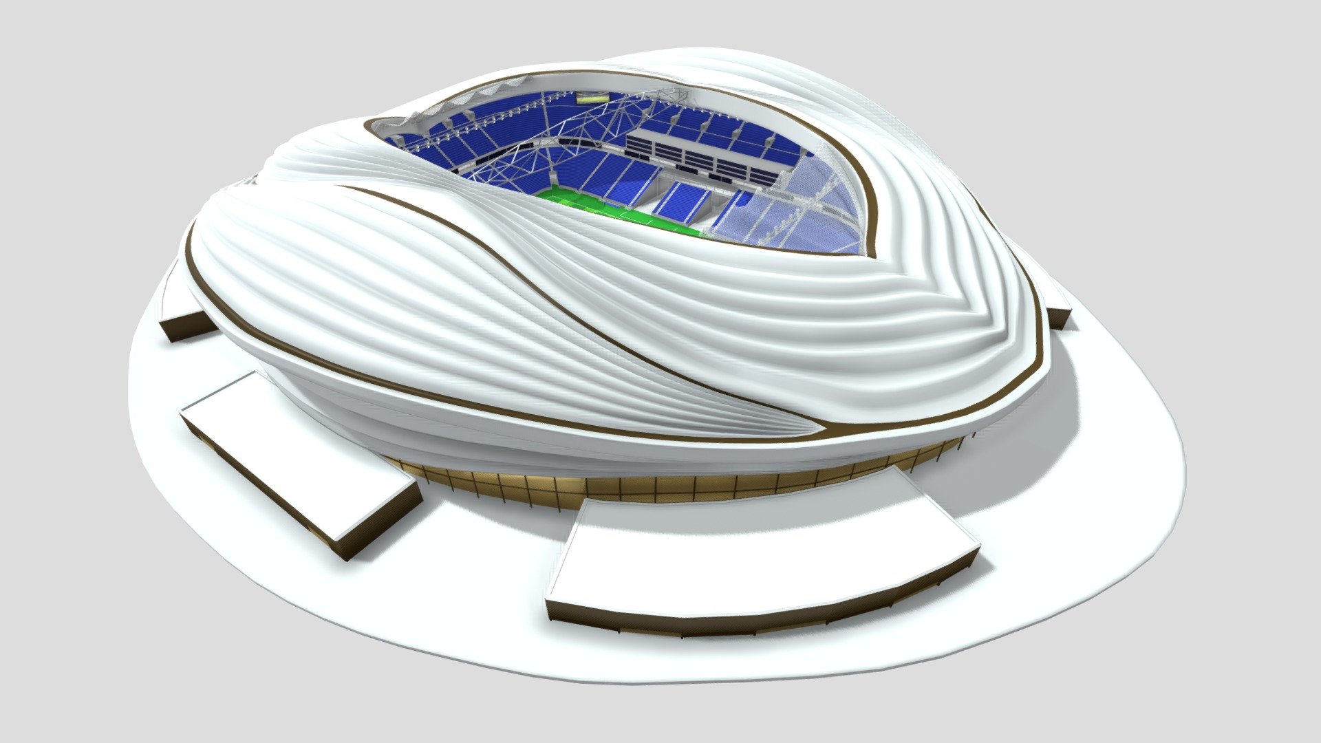 Al Janoub Stadium is a multi-purpose stadium located in the city of Al Wakrah in Qatar.
Al Janoub one of the stadiums where the 2022 Qatar World Cup matches will be played - Al Janoub Stadium - Buy Royalty Free 3D model by Shin Xiba 3D (@Xiba3D) 3d model