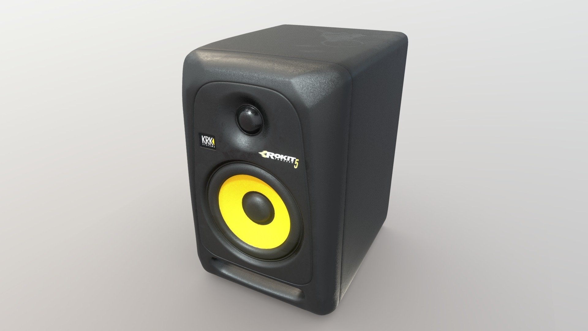 FBX, OBJ, BLEND, TEXTURES
Iconic design of  the 3D modeled KRK Rokit 5 speaker monitor, with the signature yellow aramid glass composite woofer, black protective grille, and angled cabinet 3d model