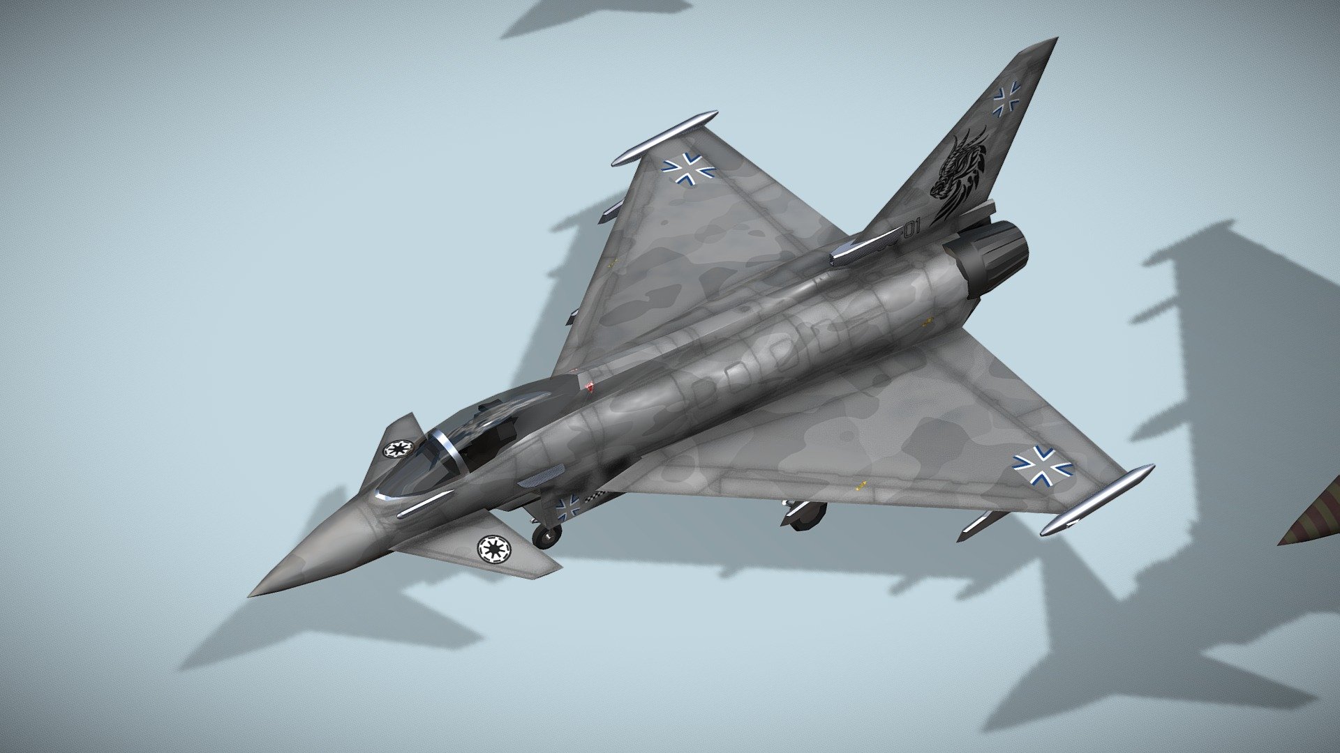 Eurofighter Typhoon EF-2000

Lowpoly model of european jet fighter.



Eurofighter Typhoon is a European multinational twin-engine, canard delta wing, multirole fighter. Typhoon was designed originally as an air superiority fighter and is manufactured by a consortium of Airbus, BAE Systems and Leonardo that conducts the majority of the project through a joint holding company. The aircraft's development effectively began in 1983 with the Future European Fighter Aircraft programme, a multinational collaboration among the UK, Germany, France, Italy and Spain. Eurofighter prototype made its maiden flight on 27 March 1994. The aircraft's name, Typhoon, was adopted in September 1998 and the first production contracts were also signed that year.



1 standing version and 2 flying versions in set.

Model has bump map, roughness map and 3 x diffuse textures.



Check also my other aircrafts and cars.

Patreon with monthly free model - Eurofighter Typhoon EF-2000 jet fighter - Buy Royalty Free 3D model by NETRUNNER_pl 3d model