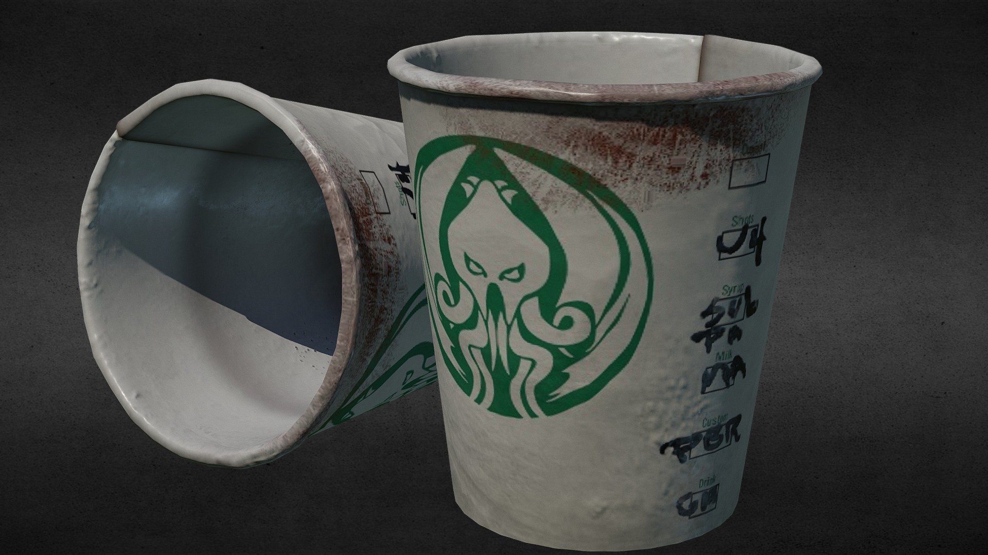 &lsquo;Cthulu Brand' coffee cups. &ldquo;It's Crazy Good.