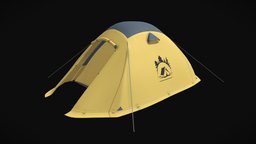 Yellow camping tent forest, tent, sleep, bag, equipment, camp, travel, hut, outdoor, journey, shelter, tourism, canvas, hike, hiking, traveling, tourist, biulding, sport, camping-tent
