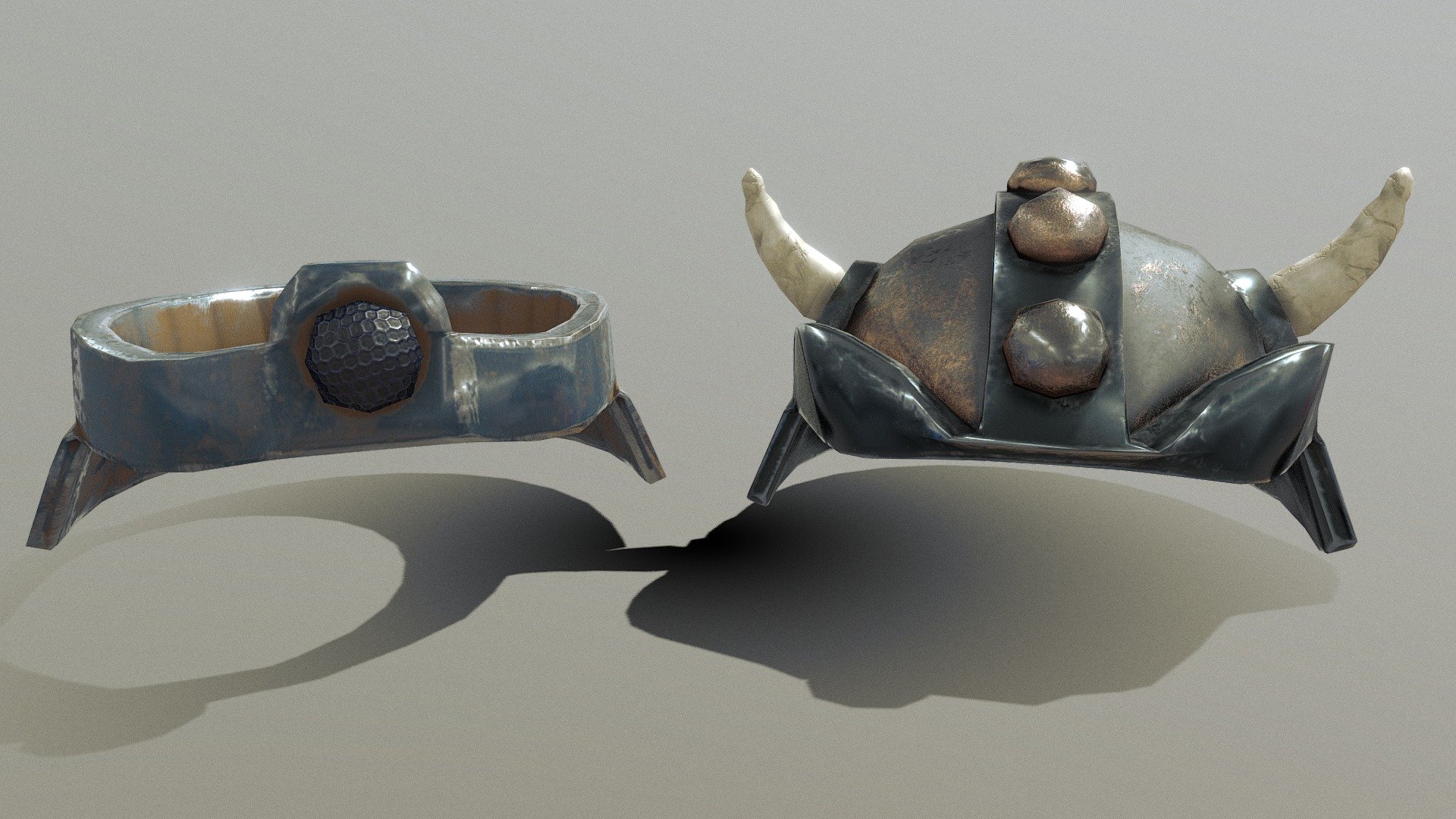 Two of four versions of a dwarf helmet that has already been used in numerous battles. Last owned by the famous Bukrout Bottlefury, now for sale here.



The meshes are optmized to low poly and with one UV atlas (no overlapping UVs). Each contains one PBR material with textures for basecolor, roughness, metalness, ambientocclusion, normal in 1K resolutions 3d model