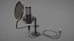Microphone music, instrument, sound, audio, record, mic, metal, microphone, sing, condenser, plastic, black, on-table, voise
