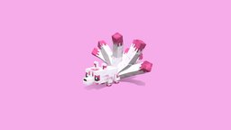 Baby Kitsune fox, kitsune, pixel-art, blockbench, low-poly, voxel
