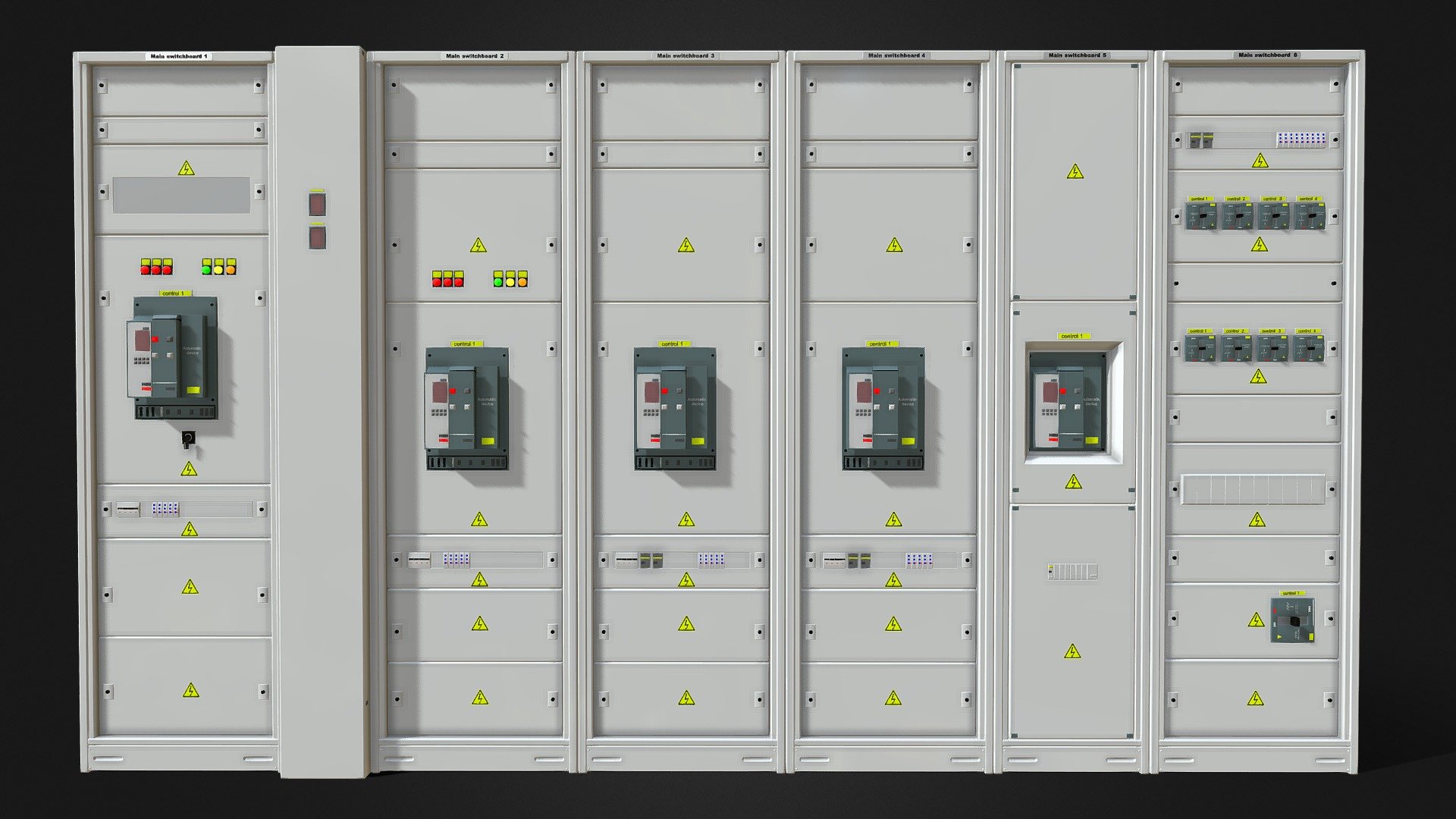 This Switching cabinets server automation.
The spectrum of electrical system and switch board construction ranges from small operating devices and control panels to simple switch cabinets and to entire rows of switch cabinets. Construction extends to PC switch cabinets and high-performance switch cabinets 3d model