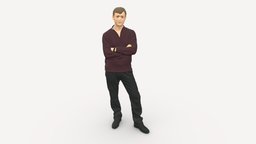 Young man burgundy sweater 0697 style, people, fashion, beauty, clothes, posed, miniatures, realistic, success, character, 3dprint, 3d, model, scan, man, human, male, polygon