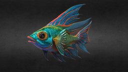 Fantasy fish, animation fish, cute, game-ready, low-poly, game, creature, fantasy