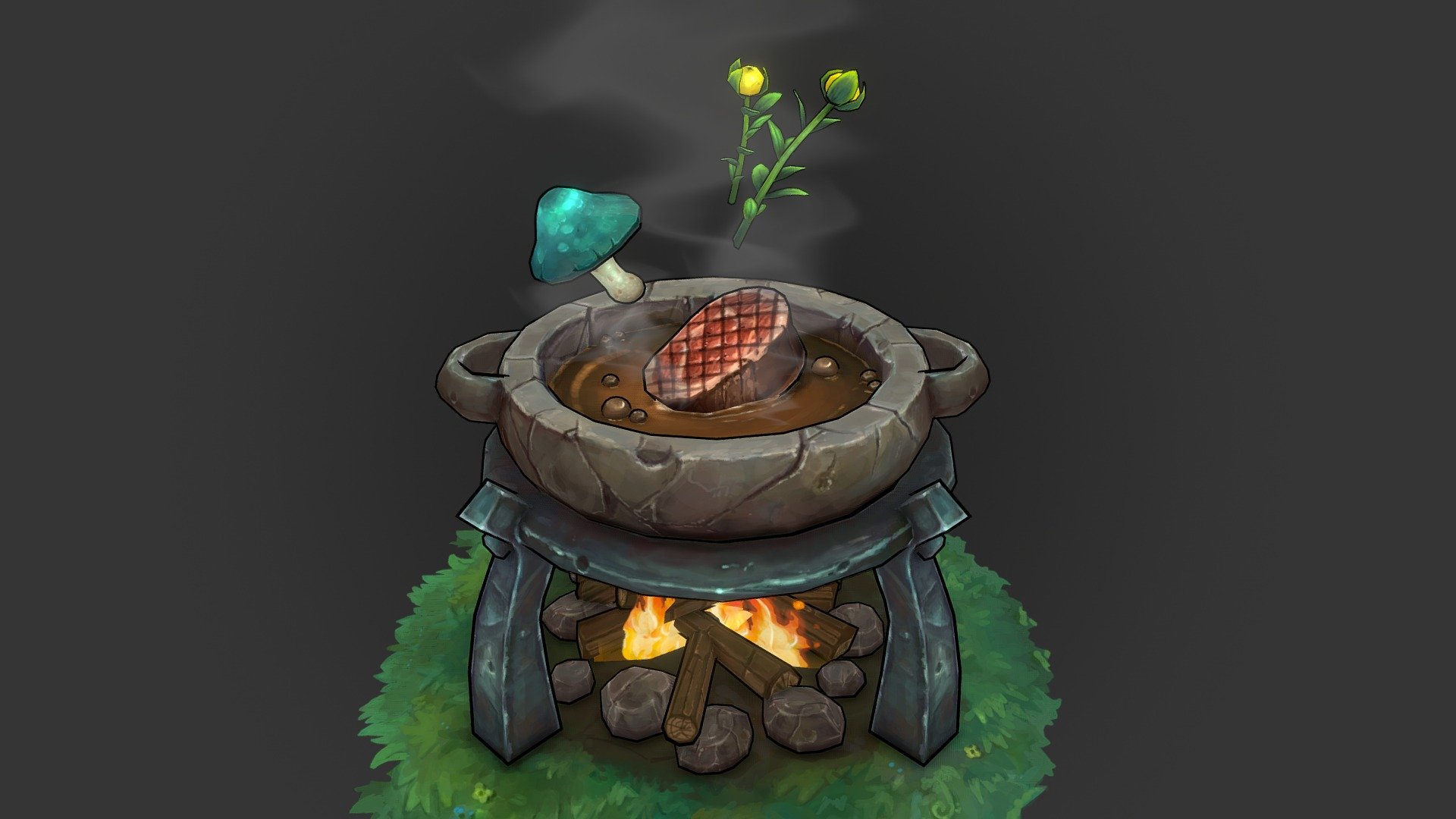 A little side project I've been working on to practise different materials and convert something existing into my handpainted style! This is the Breath of the Wild cooking pot with the ingredients to cook up a nice stew! Had a lot of fun with the different materials in this!
All diffuse handpainted 3d model