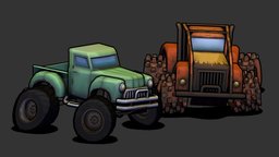 Stylized Monster Trucks truck, cute, chibi, spikes, trucks, rusty, offroad, tractor, racers, 3dsmax, vehicle, lowpoly, monster, simple