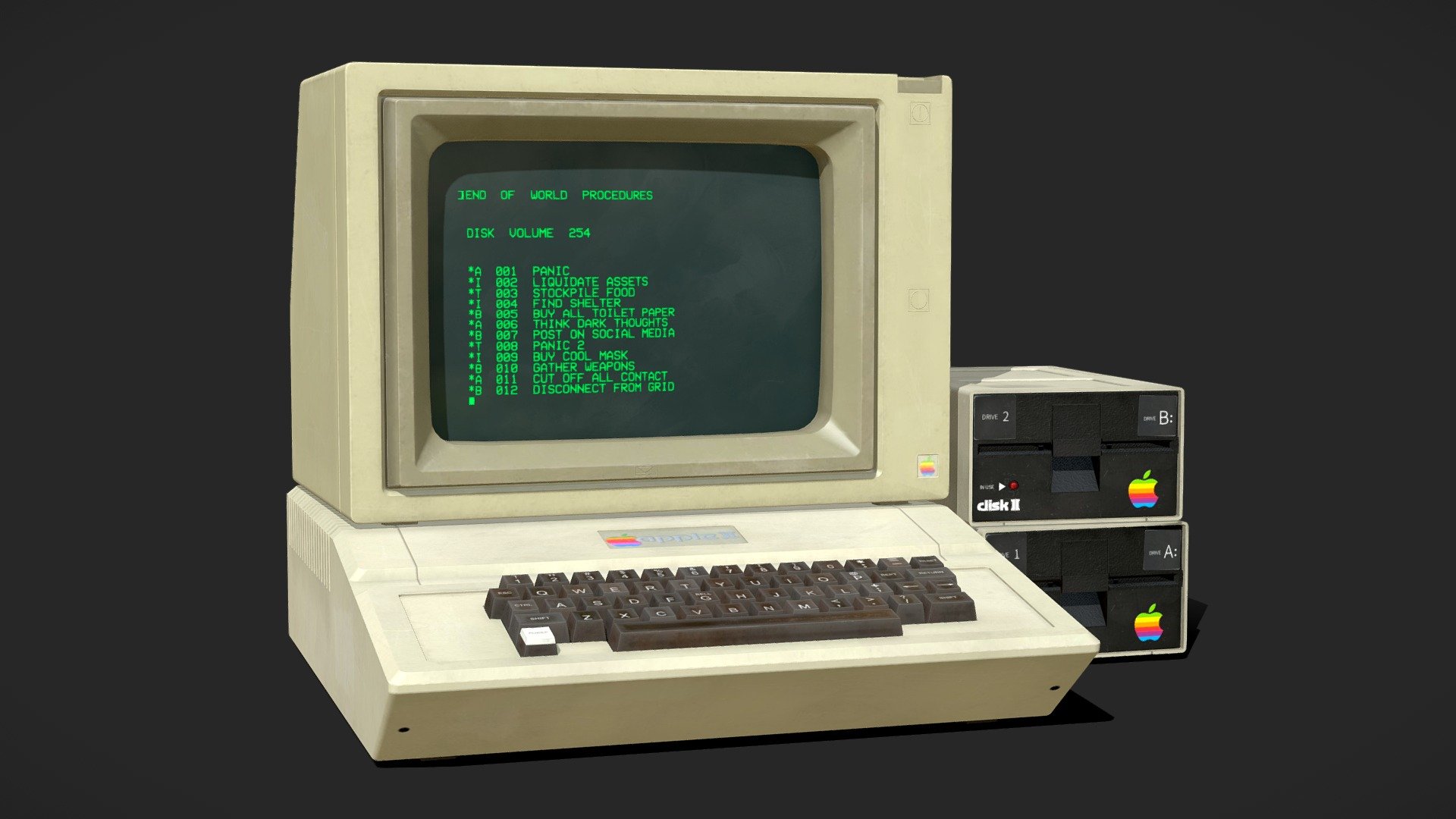 80's Apple II Computer with disk drives.  Vaporwave aesthetic!  21k polygons.  Let me know what you think! :) - Apple II Computer - 3D model by shrednector 3d model