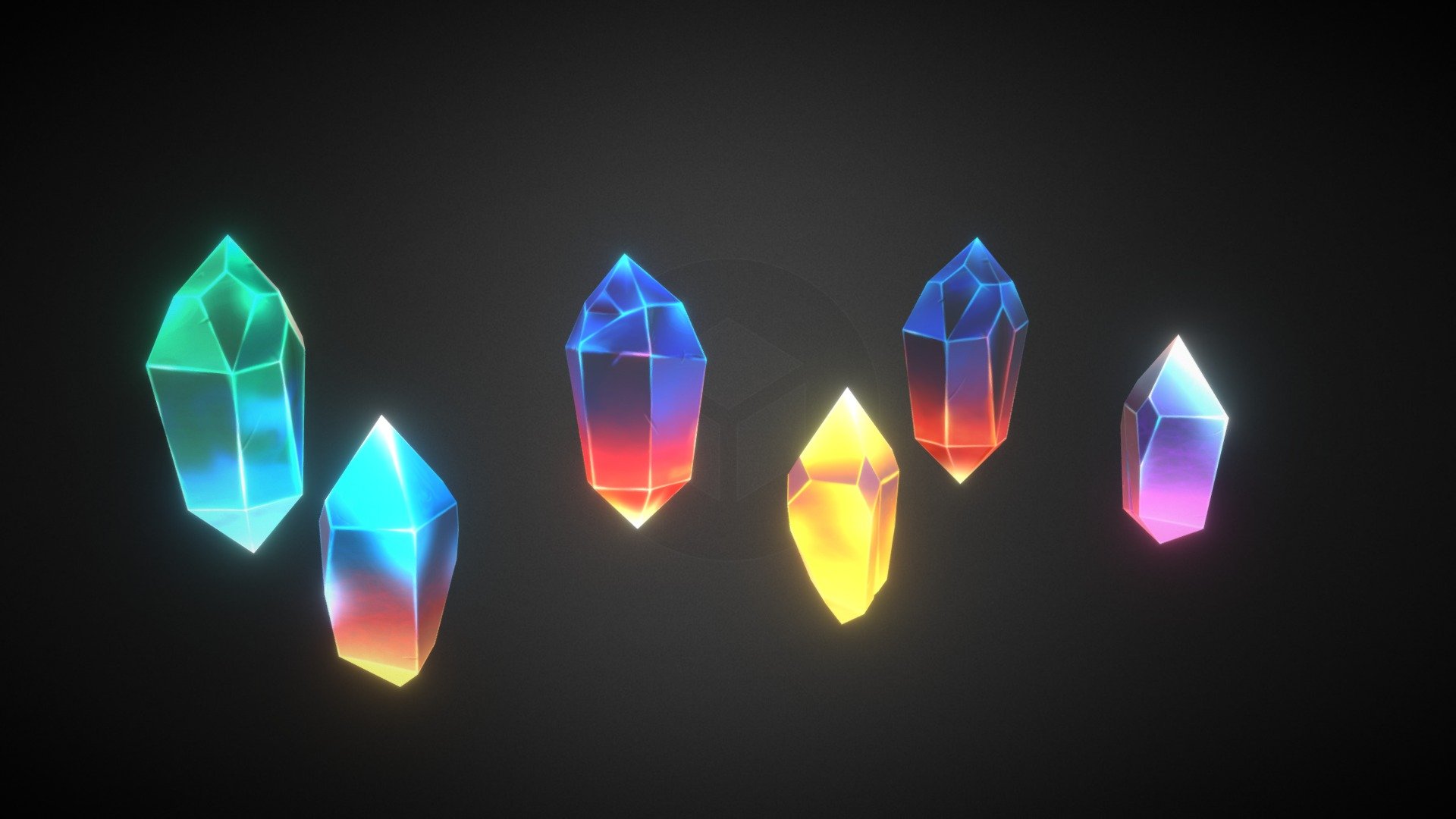 Low poly  hand painted crystal set 3d model