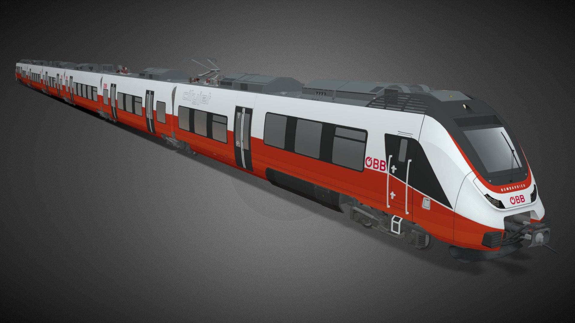 Bombardier Talent 3 in ÖBB livery. This model was originally made as an asset for the game Cities: Skylines. There are simplifications to the texture and model to keep it optimised for the game 3d model