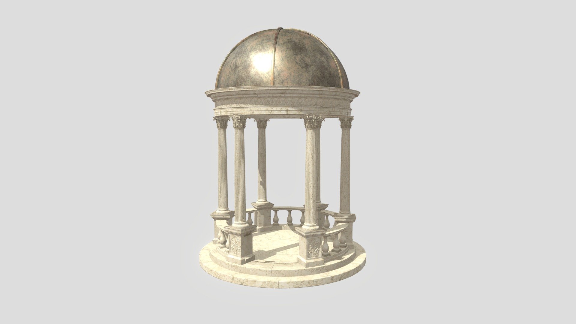 Greek gazebo made as a term paper in the subject of 3D graphics. 
Each element was made by hand in a blender as individual modules, and then exported to Substance Painter for texturing 3d model
