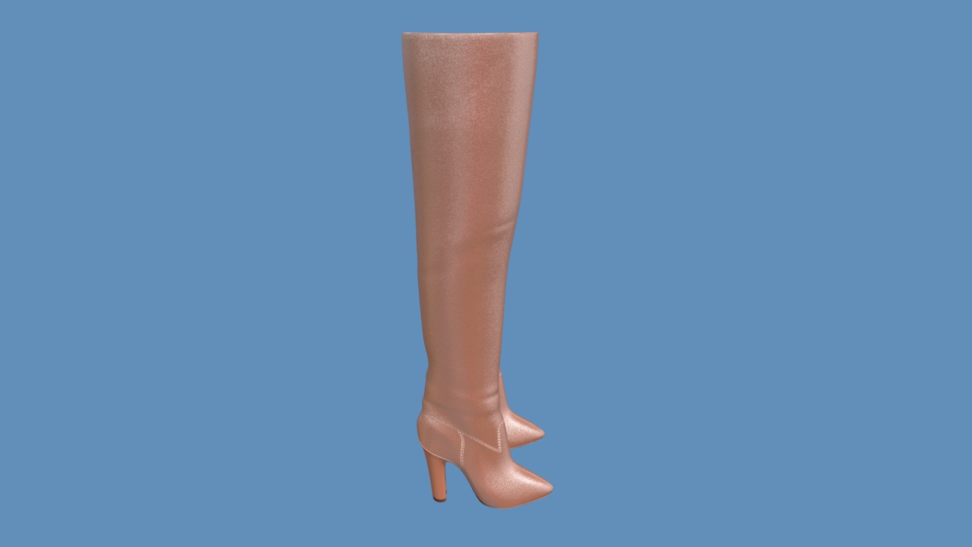 3D model of a pair of female high knee leather boots.
Created in Blender 3.0.0.
The whole model is textured, with fully unwrapped UVs. 2048x2048 PNG texture maps are provided (color, roughness, normal, specular).
Model consists of 23008 faces and 23274 vertices 3d model