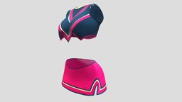 Female Cheerleader Skirt Outfit mini, , fashion, double, hero, girls, top, clothes, dance, superhero, skirt, pink, realistic, real, show, womens, cheerleader, wear, crop, metaverse, slit, girl, pbr, low, poly, female, blue, super, sleevless