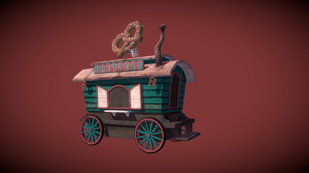 In-game animated prop for school project. Pretzel Stand. 3dsmax, mudbox, photoshop. Loop animation inside UnityEngine 3d model