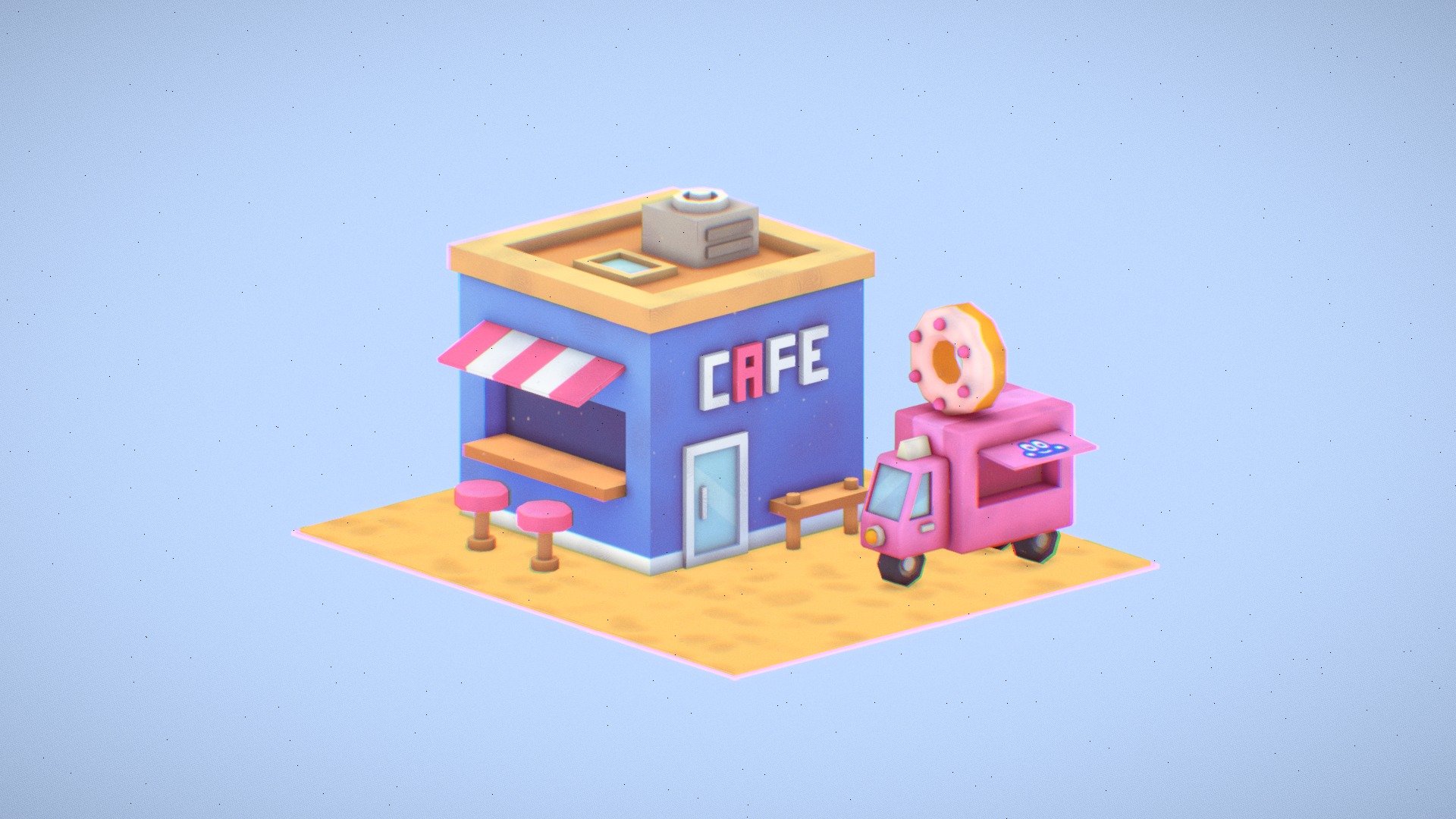 Cute little cafe on the beach 3d model