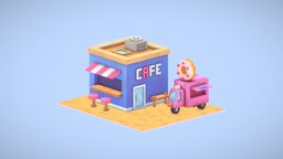 Lowpoly Cafe cute, cafe, cartoon, game, lowpoly, car, stylized