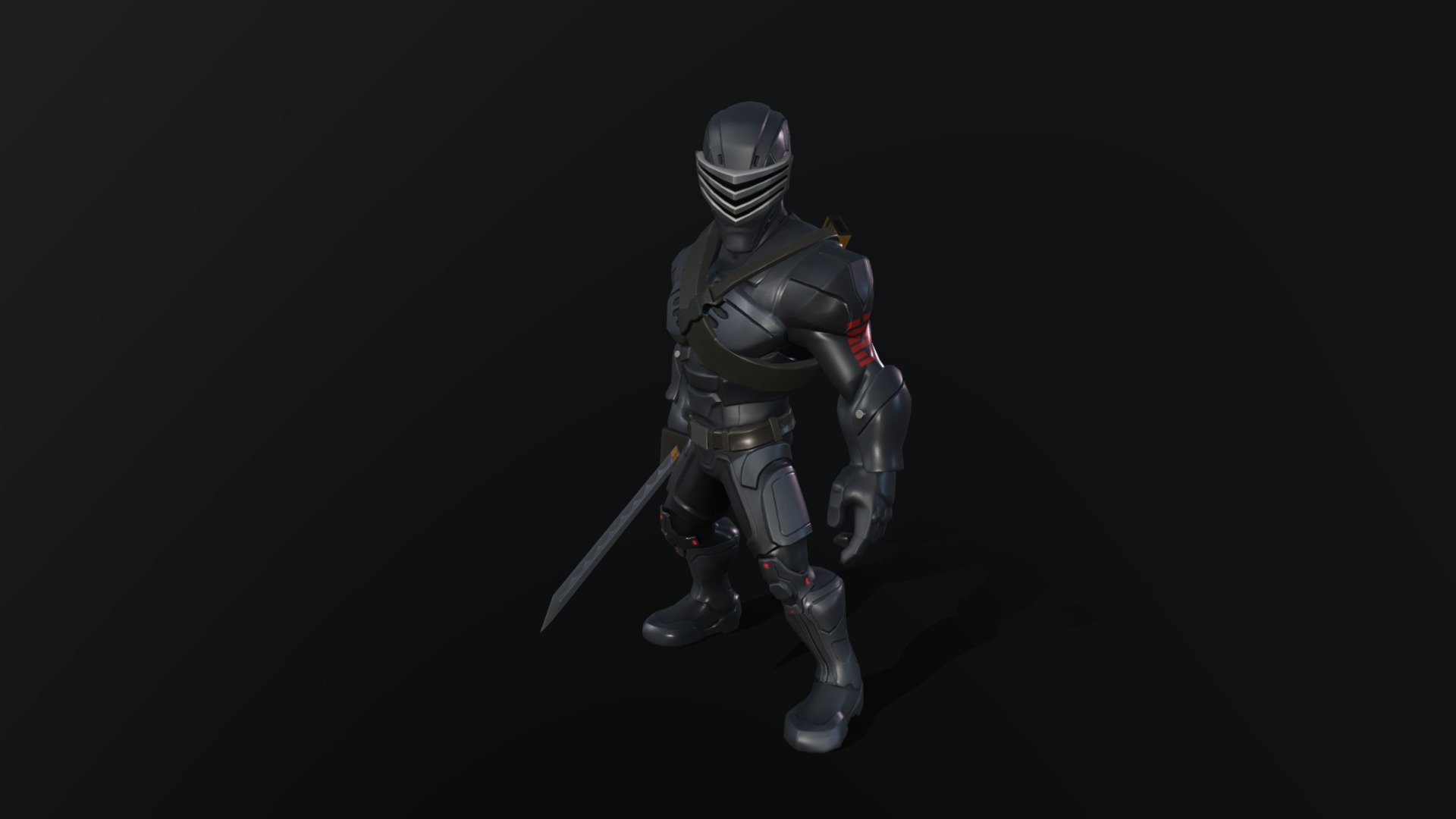 created the new skin using the snake eyes toy from the movie as reference.

used in Zbrush, Maya, Substance Painter and Photoshop.
stylisied highpoly character based on the GiJoe Legend's art concept 3d model