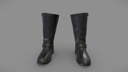Black Lether Flat Biker Calf Boots leather, flat, biker, shoes, boots, realistic, real, calf, pbr, low, poly, female, male, black