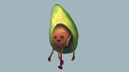 Animated Avocado plant, cute, happy, run, nature, vegetable, avocado, run-cycle, character, hand-painted, creature, animation, stylized