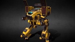 Battle Mech v1 yellow mech, mechwarrior, sc-fi, machine, unity, unity3d, vehicle, robot