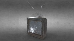 Old TV With Broken Screen tv, retro, broken, electronics, cracked, television, crt, old-tv, glass, screen, tv-screen