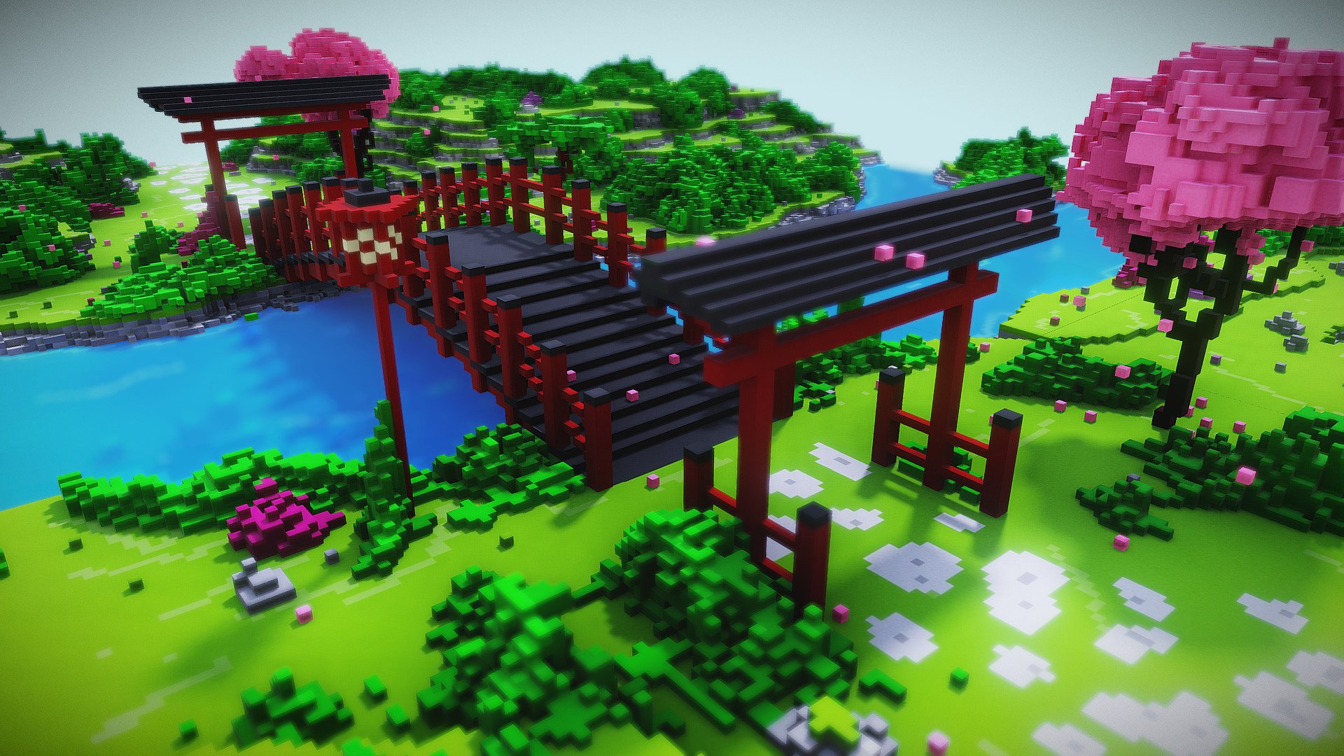 First try to make a landscape in voxel.

Made with MagicaVoxel, VoxelShop and Blender 3d model