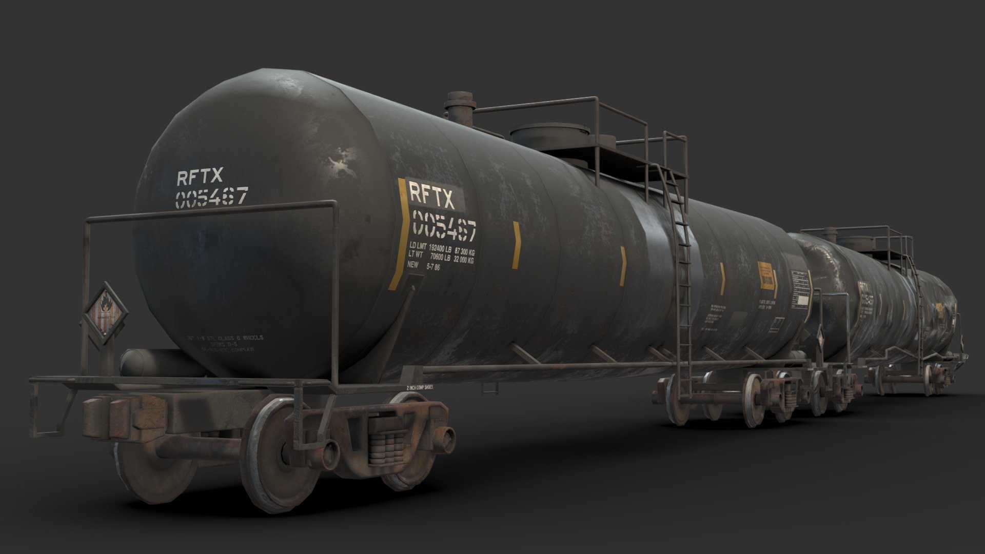 another railroad model, this time a tank car and a&hellip; slightly mishandled tankcar

Made in 3DSMax, Zbrush, and Substance Painter 3d model