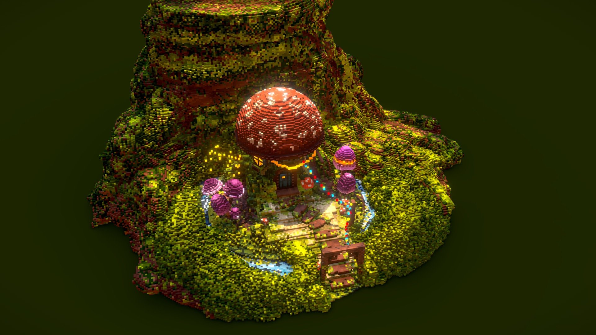 A little voxel gnome enjoys live among nature and its friends. This set piece is made for the &ldquo;getting started video series