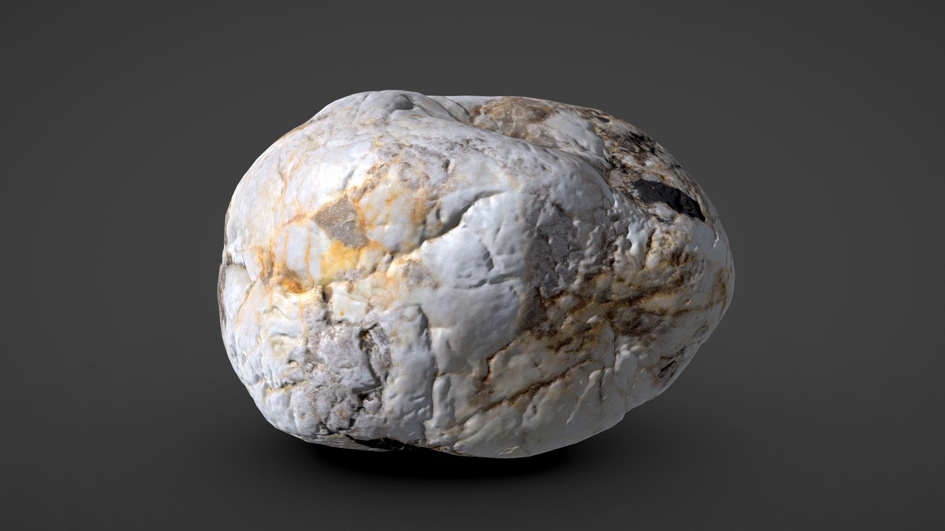 An interesting rock found on the beach of Moguériec in France and scanned with Metashape.

The model previewed here is made of 5k triangles and has 4096x4096 textures (basecolor, ao and normal map), and the additional archive attached to this model contains LODs in different formats:


obj: basecolor, ao, normal map
abc: basecolor only
gltf: basecolor only, errors on white balance (will appear &ldquo;more orangeish