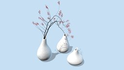 Minimalistic Ceramic Vase Set white, set, vase, branches, furniture, ceramic, hi-poly, decor, berries, 3dsmax, 3dsmaxpublisher, design, decoration