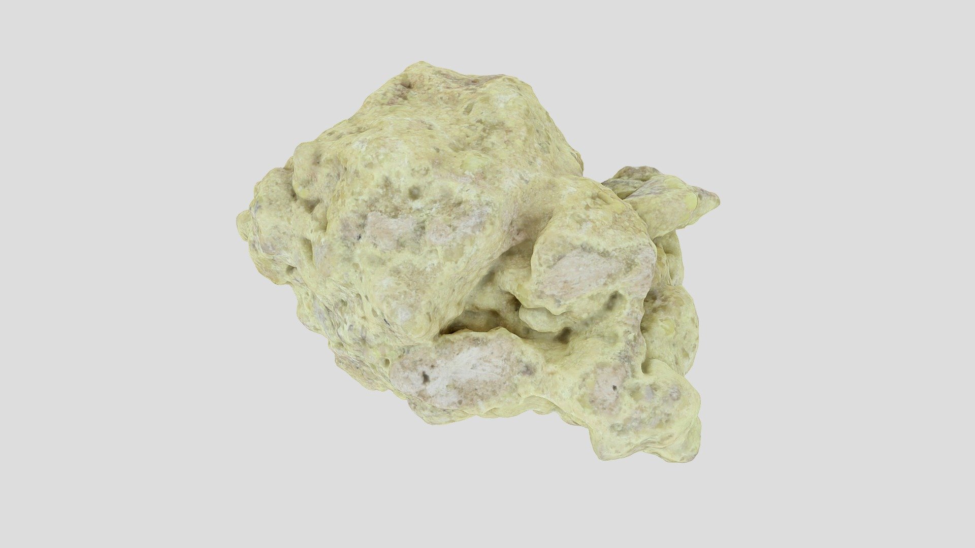Sulfur is a chemical element, which at room temperature it is a yellow crystalline solid. Even though it is insoluble in water, it is one of the most versatile elements at forming compounds. 

Sulfur is abundant and occurs throughout the Universe, but it is rarely found in a pure, uncombined form at Earth's surface. As an element, sulfur is an important constituent of sulfate and sulfide minerals. It occurs in the dissolved ions of many waters. It is an important constituent of many atmospheric, subsurface, and dissolved gases. It is an essential element in all living things and is in the organic molecules of all fossil fuels.

As a mineral, sulfur is a bright yellow crystalline material. It forms near volcanic vents and fumaroles, where it sublimates from a stream of hot gases. Small amounts of native sulfur also form during the weathering of sulfate and sulfide minerals.

https://www.mindat.org/min-3826.html

https://geology.com/minerals/sulfur.shtml - Sulfur - Download Free 3D model by EDUROCK – EDUCATIONAL VIRTUAL ROCK COLLECTION (@EDUROCK_AALTO) 3d model