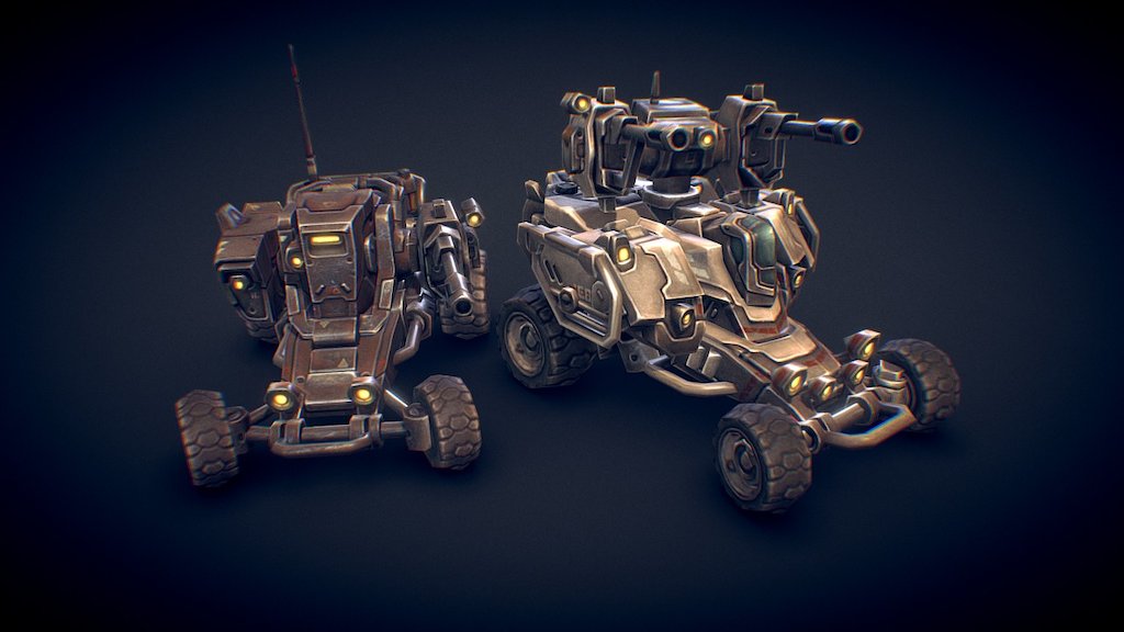 Modular buggies I've made of these mechs' parts. 
Textures are stretched here and there, hope not very noticeably.

Can be purchased here on Sketchfab now 3d model