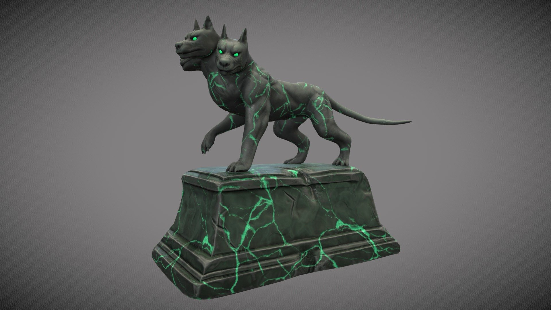 Statue of Cerberus, the three-headed dog from Greek mythology. Made as an asset for an upcoming game that me and my team are working on.

Blocked out in Maya, sculpted in ZBrush, and textured in Substance Painter 3d model